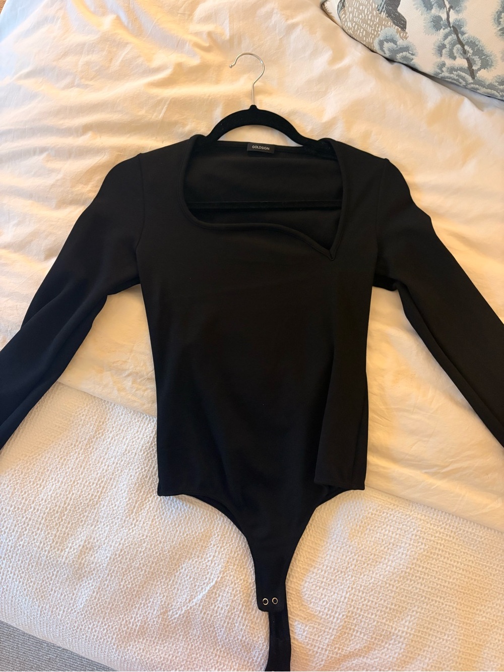 Goldsign sexy Black Long Sleeve Bodysuit with Asymmetric Neckline
